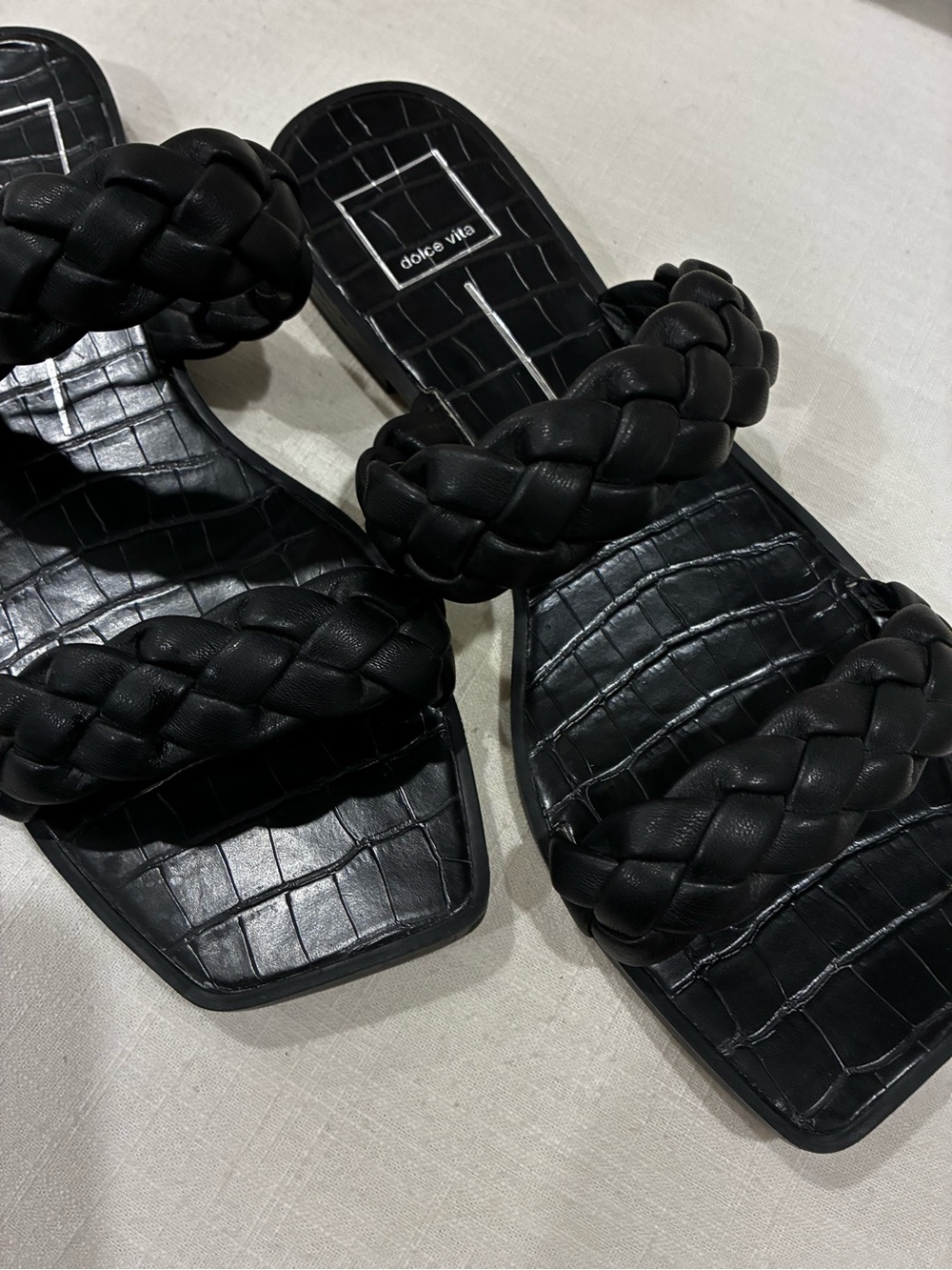 NEW Dolce Vita Indy Braid Straps Square Toe Croc-Embossed Footbed Black Sz 10 - Picture 2 of 8